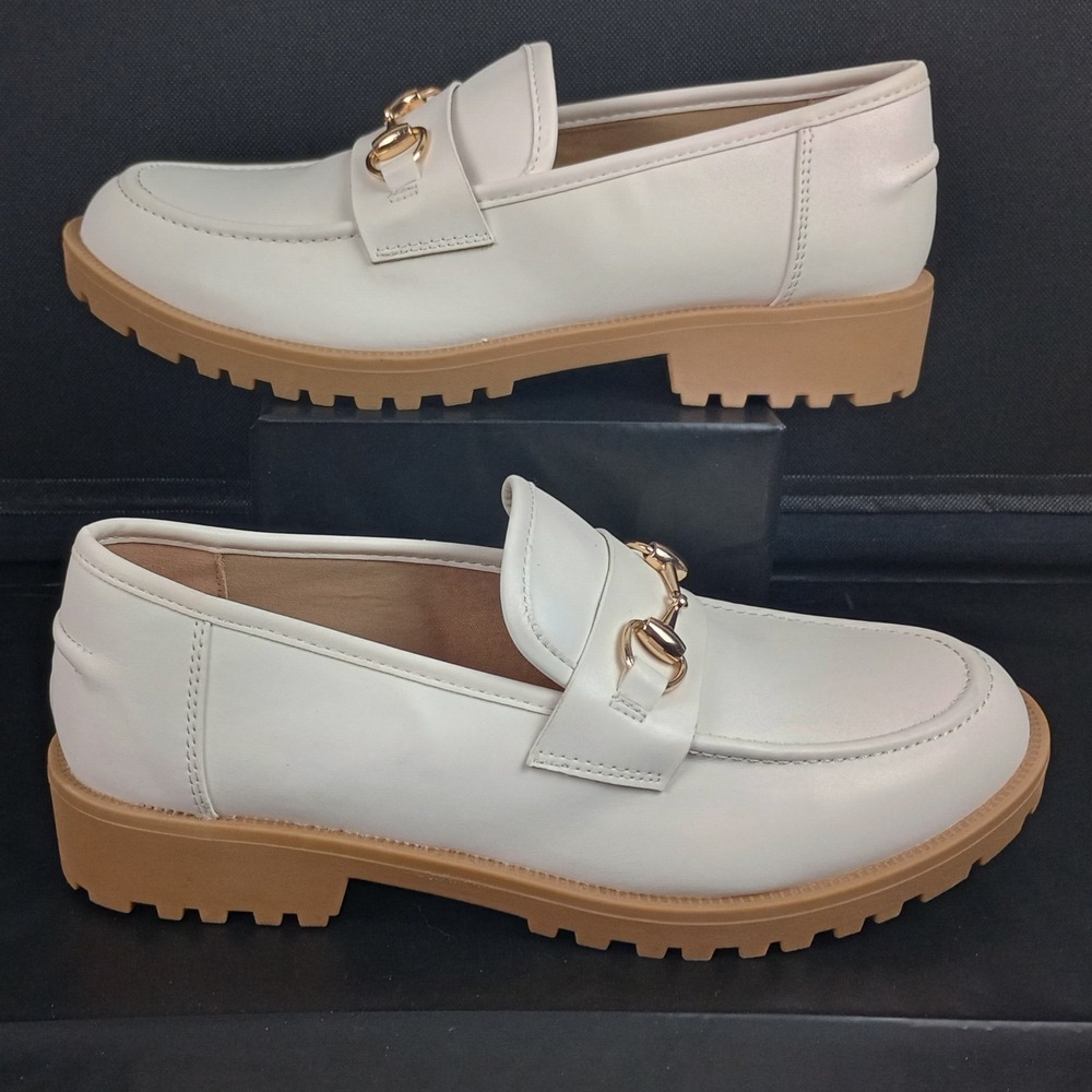 Sincerely Jules Womens 8.5 White Gold Bit Lug Sole Casual Preppy Romeo Loafers